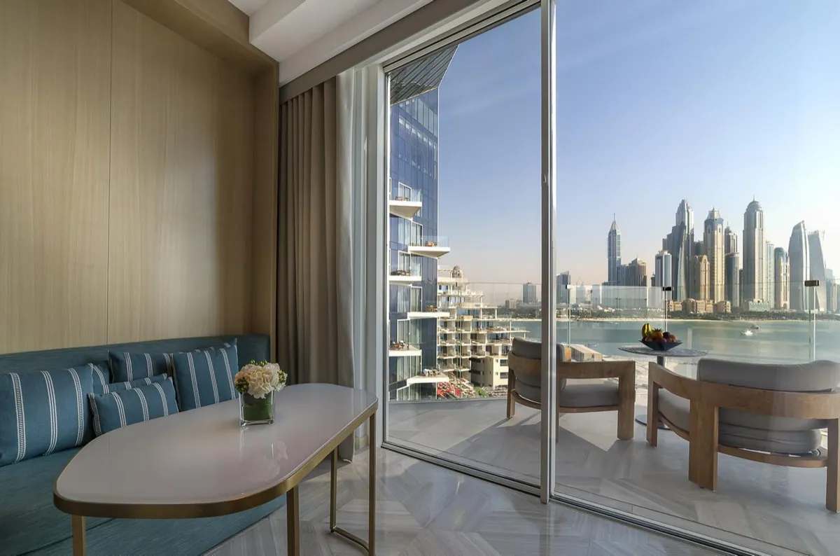 Living room overlooking Dubai Marina
